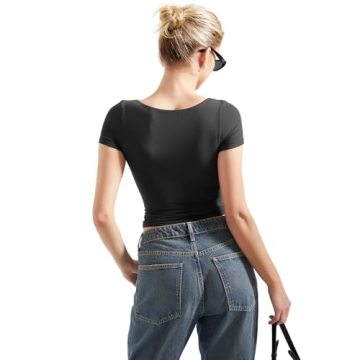 SUUKSESS Women Double Lined Fitted Tee Ultra Soft Crop Top