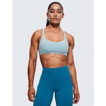 CRZ YOGA Womens Strappy Sports Bra - Criss Cross Back Padded Medium Support Wireless Gym Cami Workou...