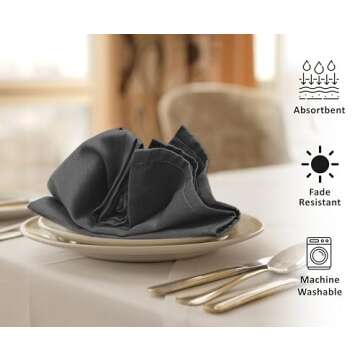 Ruvanti Cloth Napkins Set of 12, 18x18 Inches Napkins Cloth Washable, Soft, Durable, Absorbent, Cotton Blend. Table Dinner Napkins Cloth for Hotel, Lunch, Restaurant, Weddings, Parties - Dark Grey