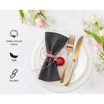 Ruvanti Cloth Napkins Set of 12, 18x18 Inches Napkins Cloth Washable, Soft, Durable, Absorbent, Cotton Blend. Table Dinner Napkins Cloth for Hotel, Lunch, Restaurant, Weddings, Parties - Dark Grey