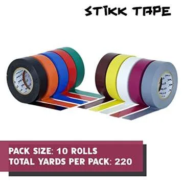 Stikk Electrical Tape - 3/4'' x 22 Yards - Multi Color Electric Tape for Contractors - Wire Tape - Electrical Wiring, Cable Insulation, Circuit Wiring - Heavy-Duty Waterproof Electrical Tape - 10 Pk