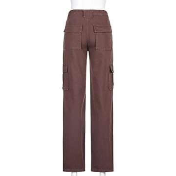 Women's Y2K Fashion Wide Leg High Waist Loose Fit Cargo Jeans Denim Pants Boyfriend Jeans for Teen Girls with Pockets Brown
