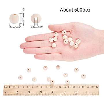 PH PandaHall 500pcs 10mm Wooden Beads, Natural Round Wood Beads Xmas Beads Unfinished Loose Beads Wood Ball Spacer Beads for Macrame Garland Farmhouse Decor Jewelry Making Home Party Decorations