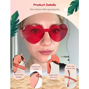 Heart Glasses 9 Pack - Colorful Rimless Sunglasses for Parties