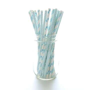 Baby Boy Blue Baby Shower Straws (25 Pack) - Durable Paper Straws for Celebrations