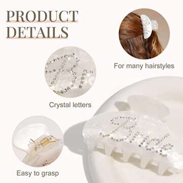 Bride Claw Hair Clip, Aileam White Acrylic Hair Clip Banana Barrettes, Rhinestone Bride Logo, Bachelorette Party Decorations Bridesmaid Gift Shower Wedding