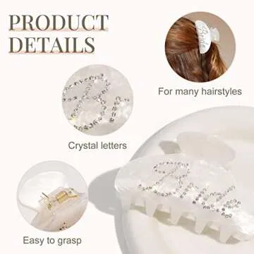 Bride Claw Hair Clip, Aileam White Acrylic Hair Clip Banana Barrettes, Rhinestone Bride Logo, Bachelorette Party Decorations Bridesmaid Gift Shower Wedding