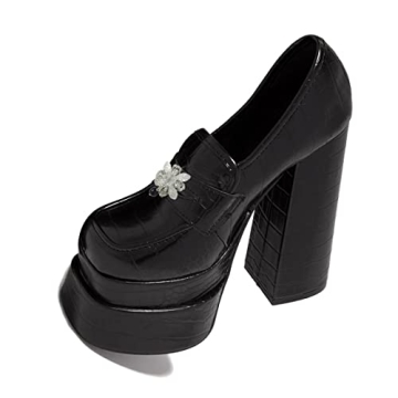 YDN Women Platform Square Toe Pumps Rhinestone Chunky High Heels Dress Party Evening Shoes Size 10 B...