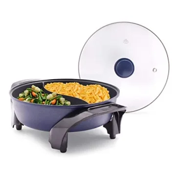 Blue Diamond Ceramic Nonstick Split Savor, 5.5QT Electric Skillet Hot Pot with Divider, Dishwasher S...