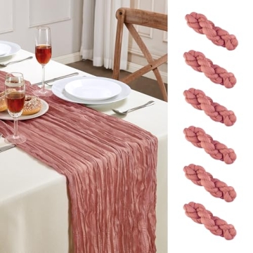Elegant 6 Pack Dusty Rose Cheesecloth Table Runner - 10FT Long for All Occasions
