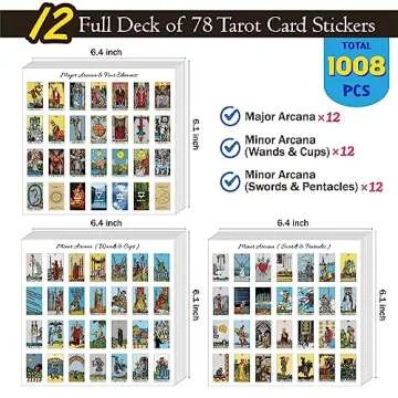 Joyppy Mini Tarot Stickers for Journaling - 1008 PCS Tarot Card Stickers Based on Rider Waite Tarot Deck - 1.25" x 0.78" - Clear Printing & Glossy Finish – 4 Tarot Cheat Sheets Included