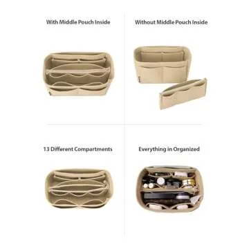 OMYSTYLE Beige Mini Purse Organizer Insert for Handbags, Felt Bag Organizer for Tote & Purse, Tote Bag Organizer Insert with 5 Sizes, Compatible with Neverful Speedy and More（8.5"×3.6"×4.9"