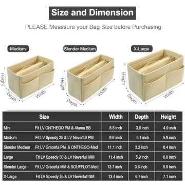 OMYSTYLE Beige Mini Purse Organizer Insert for Handbags, Felt Bag Organizer for Tote & Purse, Tote Bag Organizer Insert with 5 Sizes, Compatible with Neverful Speedy and More（8.5"×3.6"×4.9"