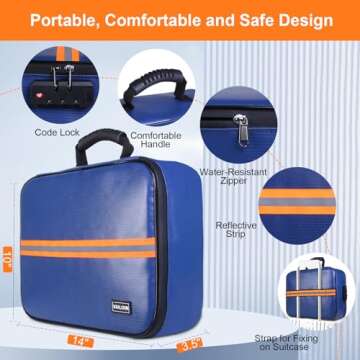 4200℉ Insulated Fireproof Important Document Organizer with Lock(14 X 10 X 3.5 Inches),Multi-Layer File Storage Case with Reflective Strip,Fire Proof File Holder for Legal Documents,Jewelry,Cash(Blue)