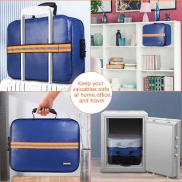 4200℉ Insulated Fireproof Important Document Organizer with Lock(14 X 10 X 3.5 Inches),Multi-Layer File Storage Case with Reflective Strip,Fire Proof File Holder for Legal Documents,Jewelry,Cash(Blue)