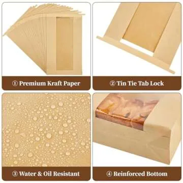 Ohuimrt 50 PCS Large Paper Bread Bags for Sourdough Bread, 13.7 x 8.2 x 3.5 Inches Bakery Bags with Window, Homemade Bread Loaf Bags with Tin Tie Tab Lock