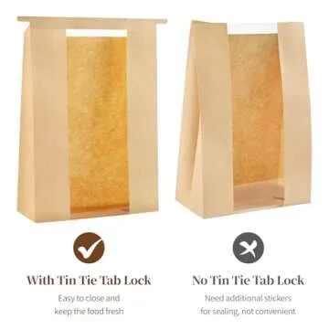 Ohuimrt 50 PCS Large Paper Bread Bags for Sourdough Bread, 13.7 x 8.2 x 3.5 Inches Bakery Bags with Window, Homemade Bread Loaf Bags with Tin Tie Tab Lock