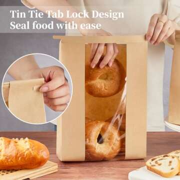 Ohuimrt 50 PCS Large Paper Bread Bags for Sourdough Bread, 13.7 x 8.2 x 3.5 Inches Bakery Bags with Window, Homemade Bread Loaf Bags with Tin Tie Tab Lock