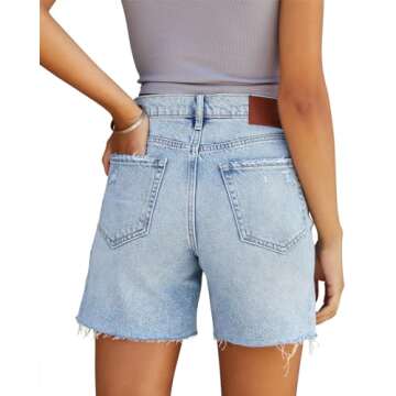 CHICZONE Women's Mid-High Waisted Jean Shorts Stretchy Raw Hem Denim Shorts Cutoff Short Jeans Light Blue L