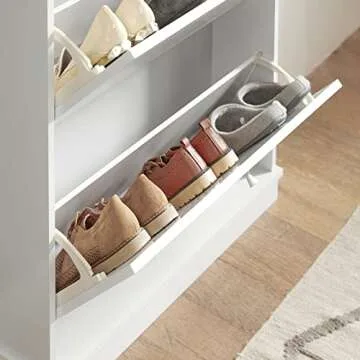 Stylish Haotian Shoe Cabinet with 2 Flip-Drawers in White
