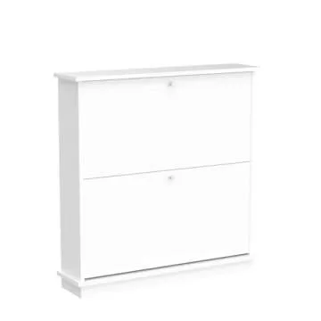 Stylish Haotian Shoe Cabinet with 2 Flip-Drawers in White