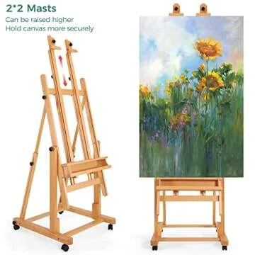 VISWIN Double Mast Extra Large H-Frame Easel, Hold Canvas up to 83", Tilts Flat, Adjustable Solid Beech Wood Heavy Duty Easel Stand with Large Storage, Movable Art Easel for Painting Adult, Artist - N