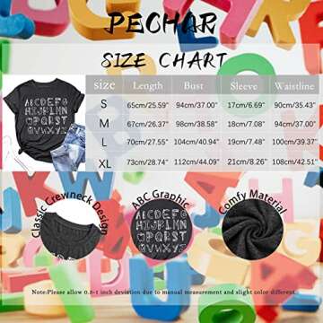 Teacher Shirt Women Teaching Tshirt Alphabet Graphic Tee Tops Kindergarten Teachers Gift T-Shirt Grey
