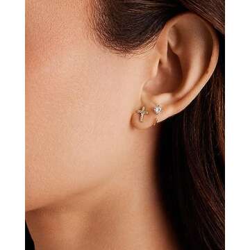 PAVOI 14K Yellow Gold Plated Sterling Silver Earrings | Pave CZ Yellow Gold Cross Earrings for Women