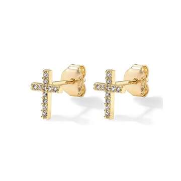 PAVOI 14K Yellow Gold Plated Sterling Silver Earrings | Pave CZ Yellow Gold Cross Earrings for Women