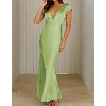 Halfisland Women’s Elegant Satin V Neck Midi Dress