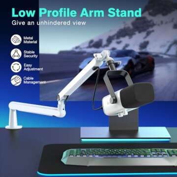 FIFINE Boom Arm Mic Stand, Low Profile Microphone Arm Stand, Podcast Mic Boom Arm with Desk Mount, C...