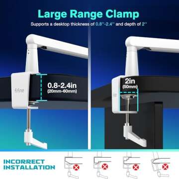 FIFINE Boom Arm Mic Stand, Low Profile Microphone Arm Stand, Podcast Mic Boom Arm with Desk Mount, Cable Channels Management, Metal Boom Arm White for Recording/Streaming/Gaming/Home Office-BM88W
