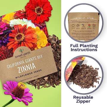 Zinnia Seeds - California Giants Mix - Large 1 Ounce Packet - 3,000 Flower Seeds - Mixed Colors and Large Blooms