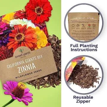 Zinnia Seeds - California Giants Mix - Large 1 Ounce Packet - 3,000 Flower Seeds - Mixed Colors and Large Blooms