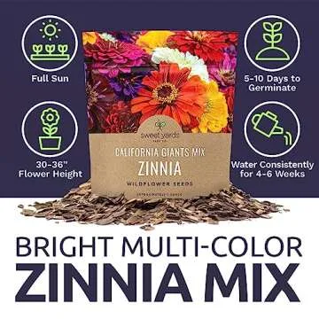 Zinnia Seeds - California Giants Mix - Large 1 Ounce Packet - 3,000 Flower Seeds - Mixed Colors and Large Blooms