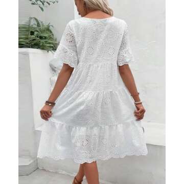 Chouyatou Women's Lace Eyelet Short Sleeve Dress