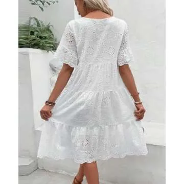 Chouyatou Women's Lace Eyelet Short Sleeve Dress
