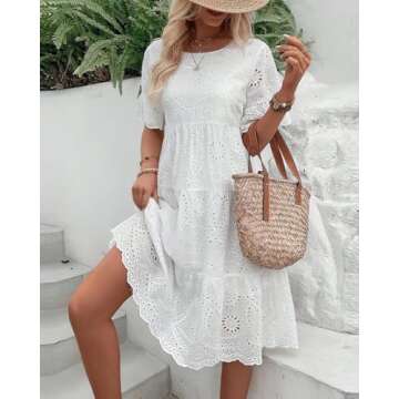 Chouyatou Women's Lace Eyelet Short Sleeve Dress