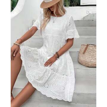 Chouyatou Women's Lace Eyelet Short Sleeve Dress