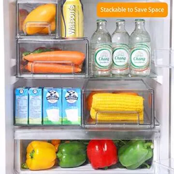 Moretoes 2 Pack Fridge Organizer Bins, Fridge Drawer Organizer Stackable Pull Out Storage Bins for S...