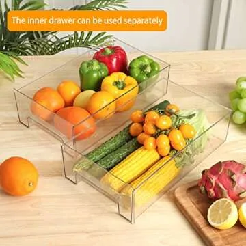 Moretoes 2 Pack Fridge Organizer Bins, Fridge Drawer Organizer Stackable Pull Out Storage Bins for Storage Clear for Food, Drinks, Vegetable Storage, Medium