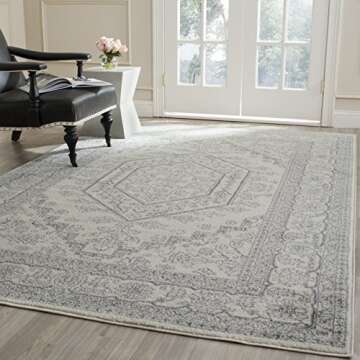 SAFAVIEH Adirondack Collection Area Rug - 6' x 9', Ivory & Silver, Oriental Medallion Design, Non-Sh...