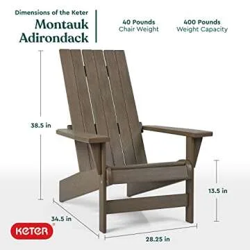Keter Montauk Adirondack Chair with Weatherproof Finish for Outdoor Relaxation