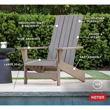Keter Montauk Adirondack Chair - Weatherproof Outdoor Comfort