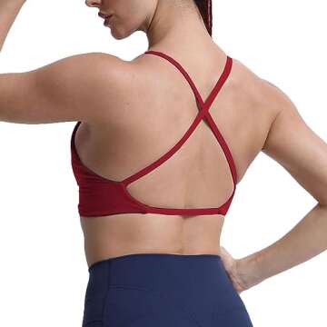 Aoxjox Women's Workout Sports Bras Fitness Backless Padded Sienna Low Impact Bra Yoga Crop Tank Top (Rumba Red, Small)