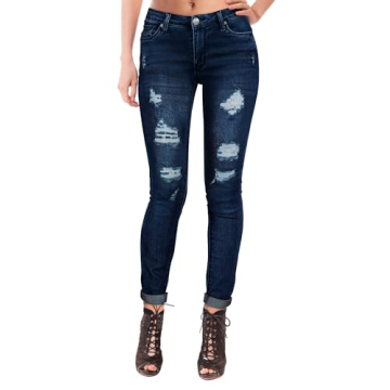 Hybrid & Company Women's Butt Lift Super Comfy Stretch Ripped Skinny Jeans P37350SKX Dark WASH 16