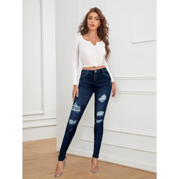 Hybrid & Company Women's Butt Lift Stretch Ripped Jeans