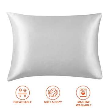 EHEYCIGA Satin Pillowcase Queen Set of 2, Soft Pillowcases for Hair and Skin Similar to Silk, Silver Grey Pillow Cases 2 Pack with Envelope Closure, 20X30 Inches