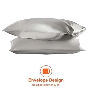 EHEYCIGA Satin Pillowcase Queen Set of 2, Soft Pillowcases for Hair and Skin Similar to Silk, Silver Grey Pillow Cases 2 Pack with Envelope Closure, 20X30 Inches