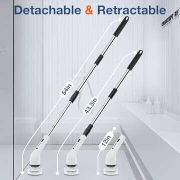 Lefree Electric Spin Scrubber, Cordless, 2 Speeds, Black, Plastic, w/ 8 Replaceable Brush Heads, for Cleaning Floors, Windows, Bathtubs, Grout, Tiles, Sink, Car